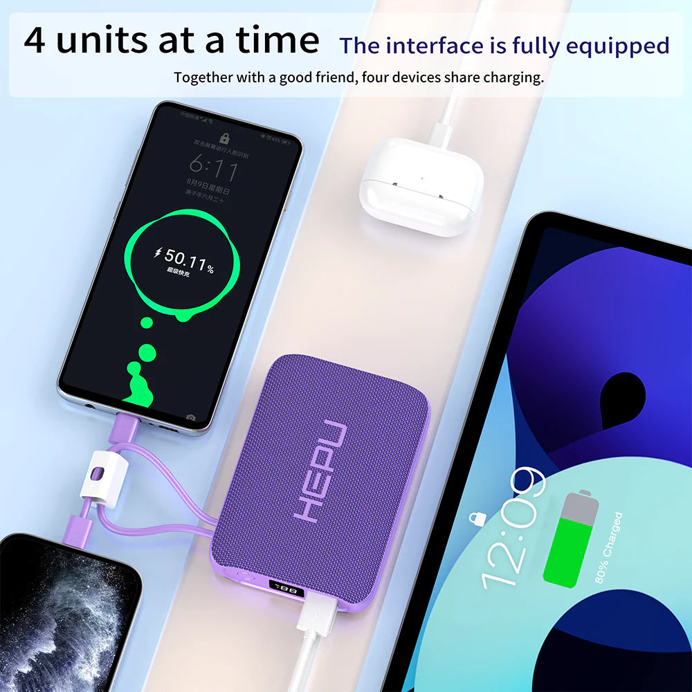 Power Bank HEPU™ – Charge Rapide 22.5W avec Câbles Intégrés